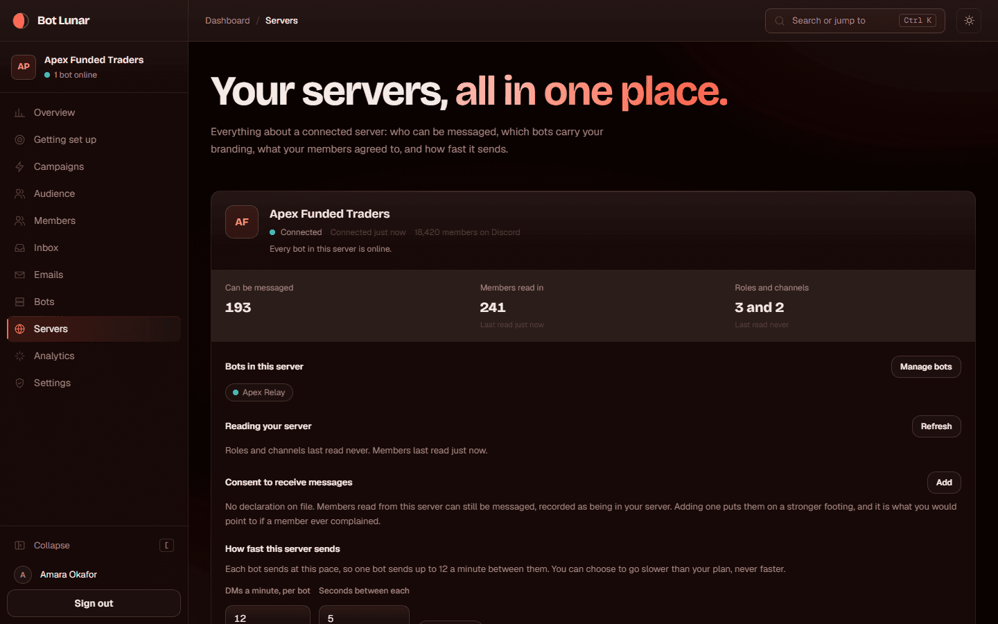 The connect a server screen listing Discord servers